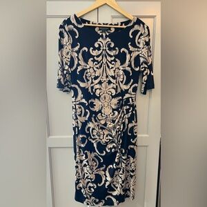 Connected Apparel Navy and Beige Paisly  Dress